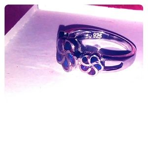 925 Sterling silver with Plumeria Black Opal